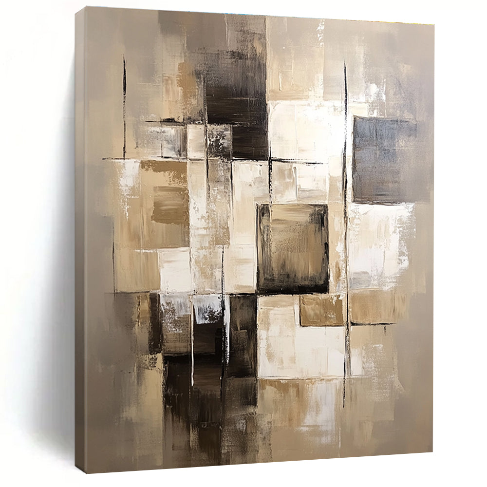 Beige - Toned Abstract Painting with Layered Squares WINK859