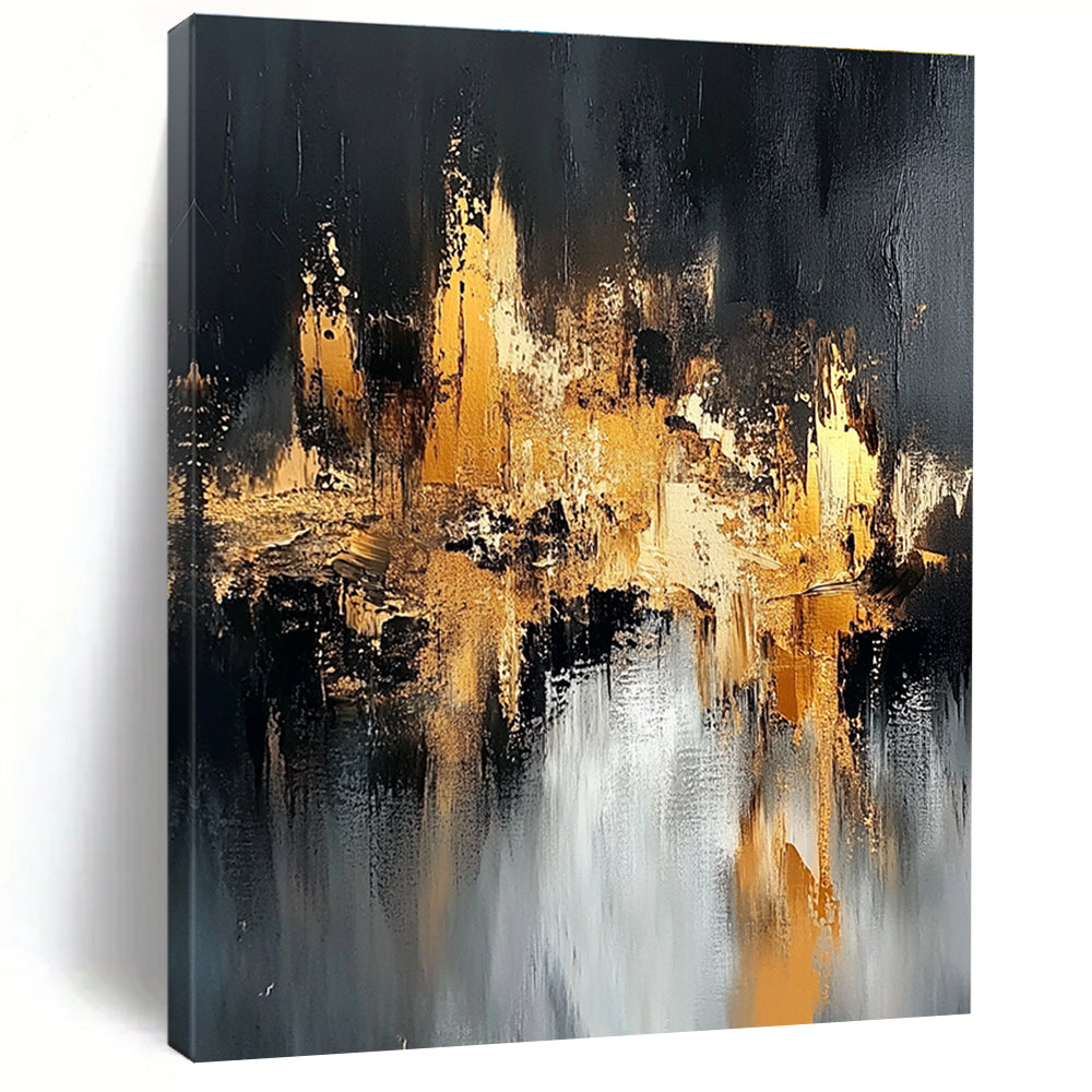 Black Gold Abstract Cityscape Painting with Metallic Highlights WINK643