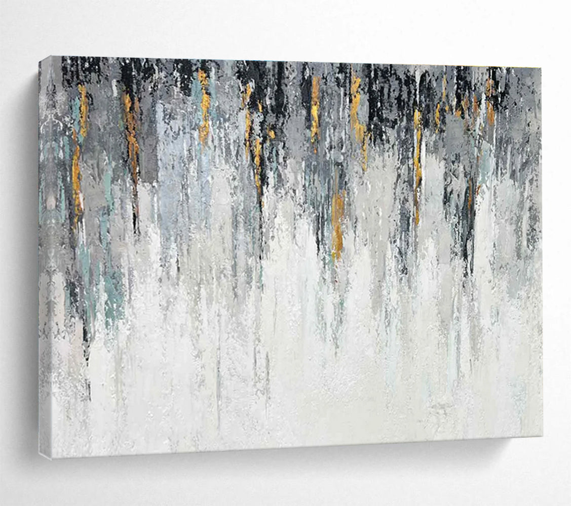 Gray and Gold Drip Abstract Painting for Sophisticated Office Reception Areas YHT277