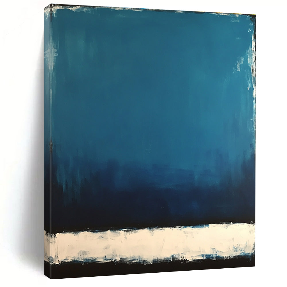Deep Blue with White and Black Bands Abstract Painting with Layered Depth WINK027