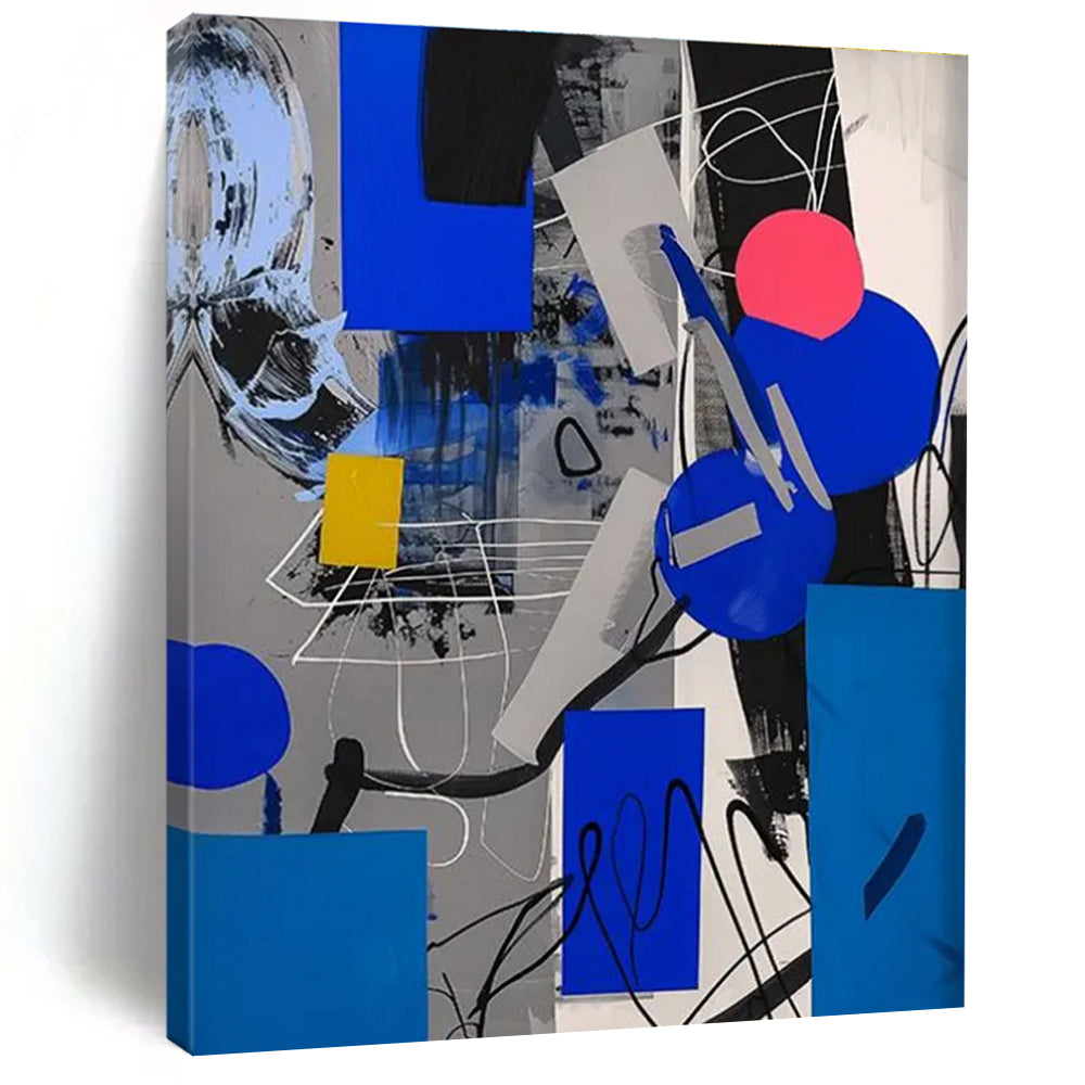 Blue - Gray Geometric Abstract Painting for Modern Office Lobbies HENG110