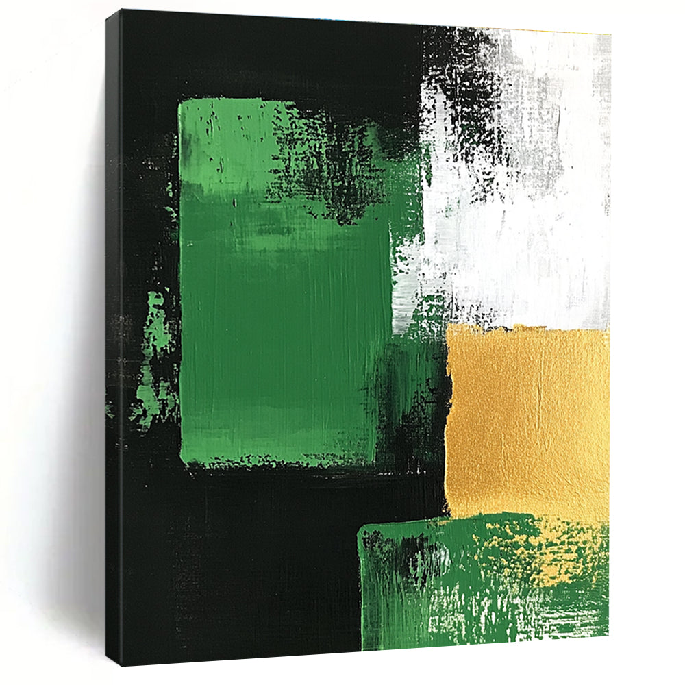 Green Gold Black Abstract Painting with Bold Geometry WINK678