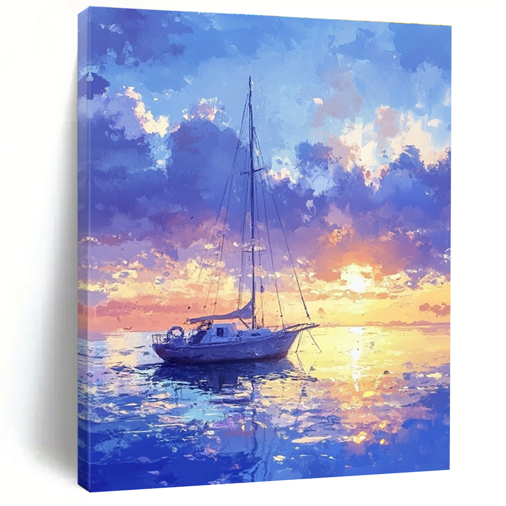 Sailboat at Sunset Romantic Coastal Abstract Painting GAB0330
