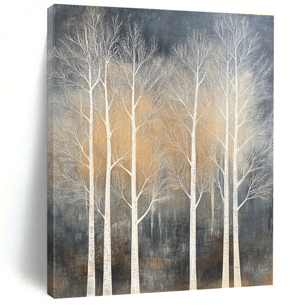 White Trees on Dark Background Abstract Painting for Nature - Inspired Living Rooms GAB0816