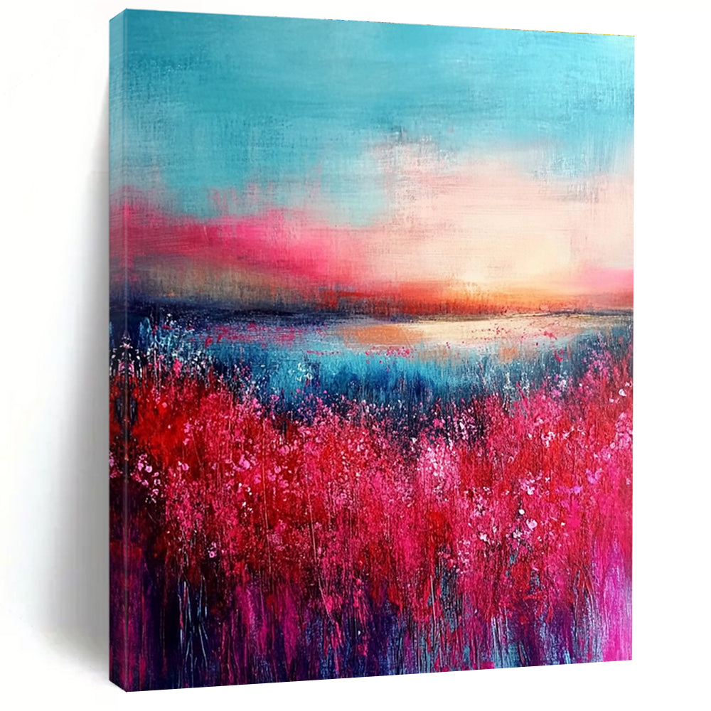 Flower Field Sunset Abstract - Romantic Landscape Art GAB0548