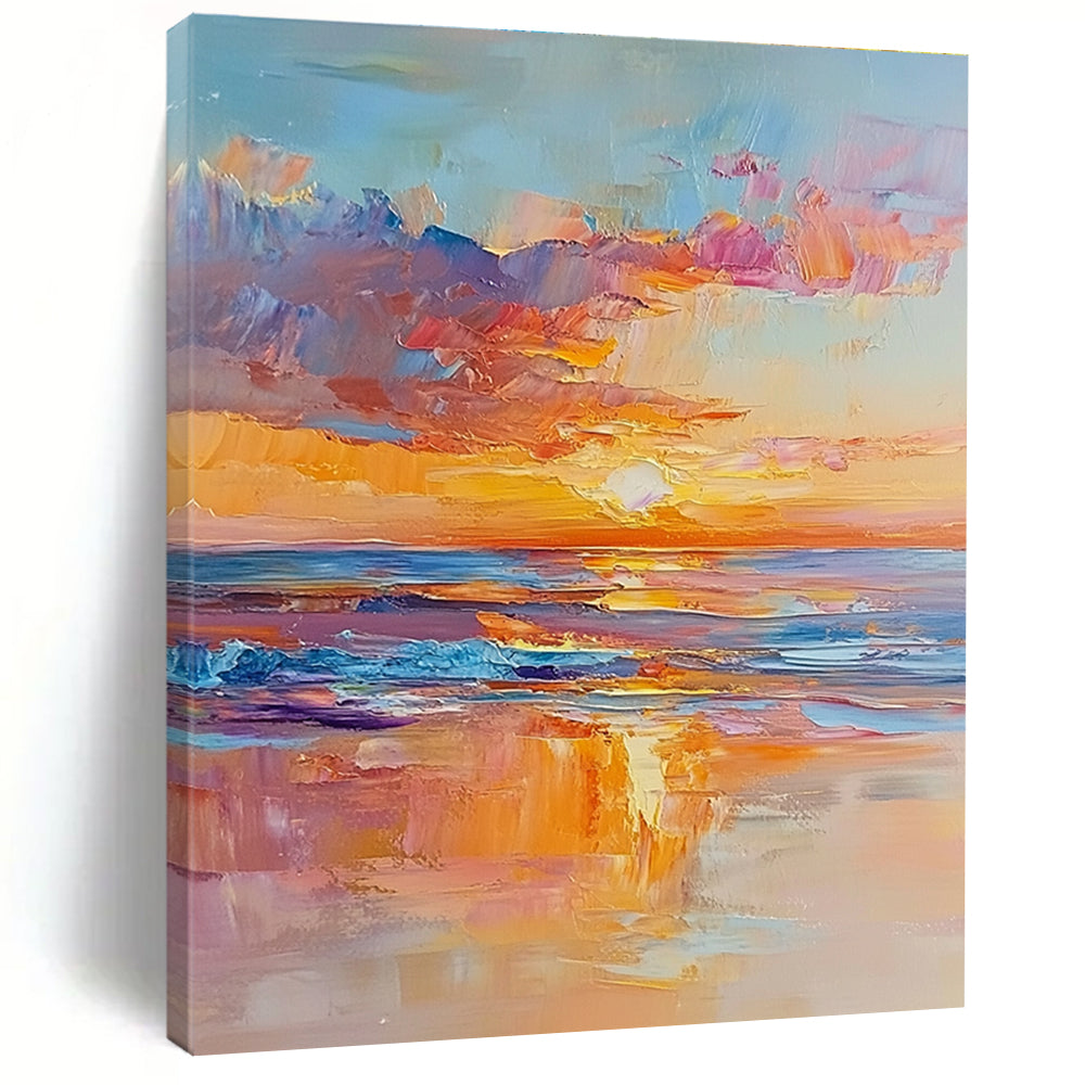 Colorful Sunset Sea Abstract Painting for Coastal Hotel Lobbies GAB1284