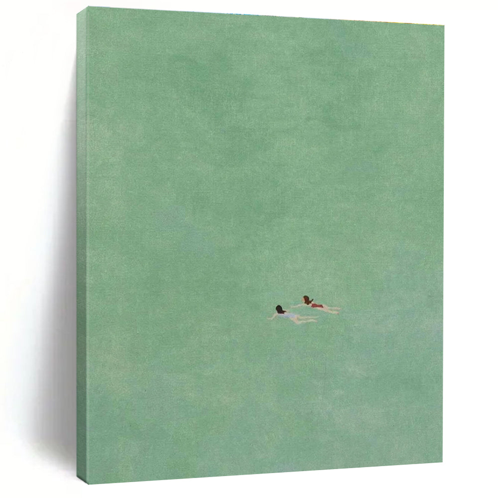 Two Swimmers in Green Minimalist Painting for Calm Interiors HENG305