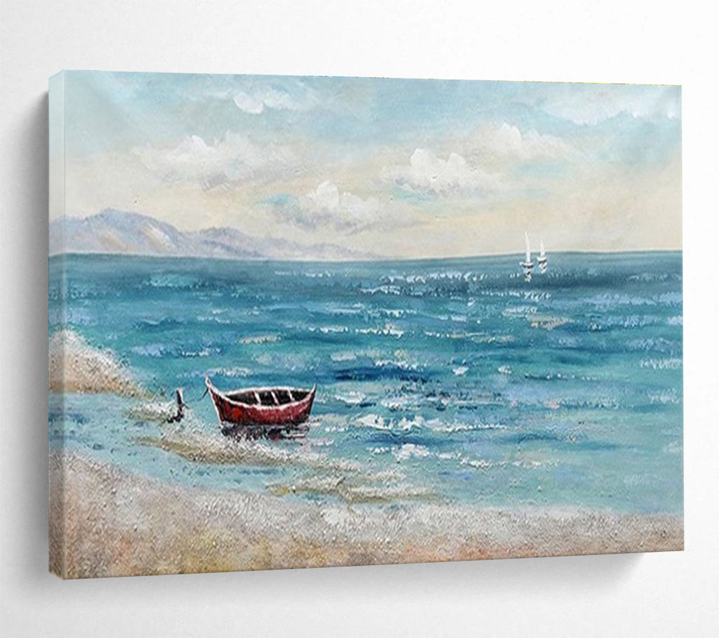 Seaside Boat Abstract Painting for Coastal Home Decor YHT224