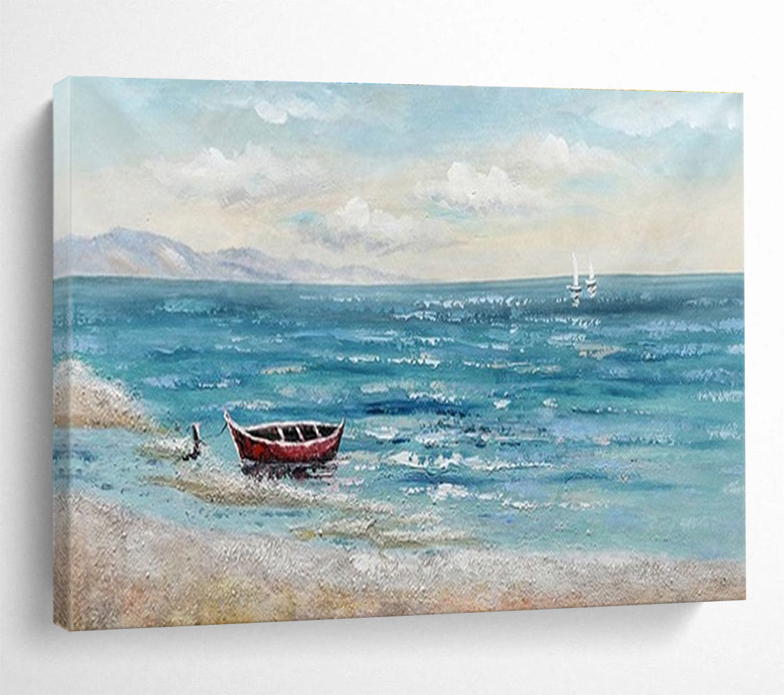 Seaside Boat Abstract Painting for Coastal Home Decor YHT224