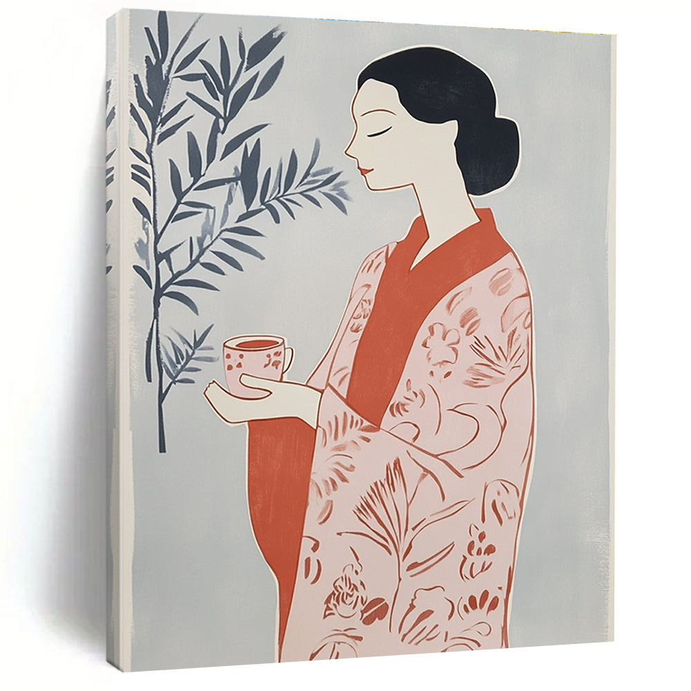Woman with Tea Abstract Painting for Asian - Inspired Tea Rooms GAB1353