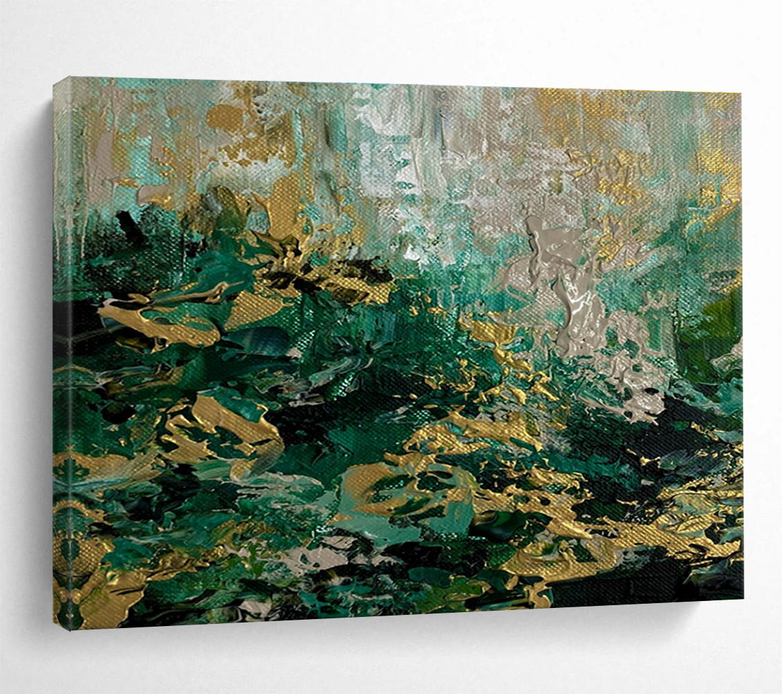 Green and Gold Abstract Waves Painting for Coastal - Inspired Spas YHT334