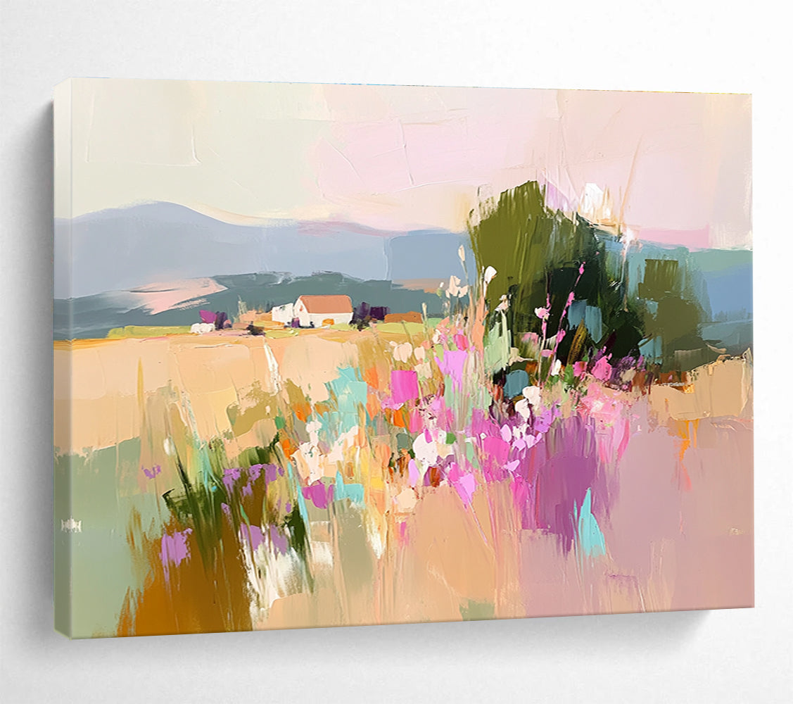 Colorful Rural Landscape Abstract Painting with Vivid Hues ABS263