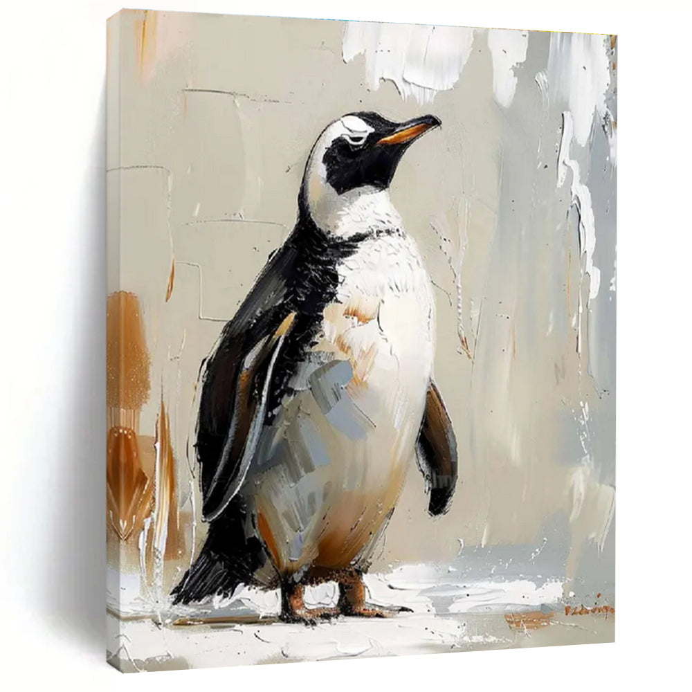 Textured Penguin Portrait Abstract Painting for Playful Kids' Spaces HENG496