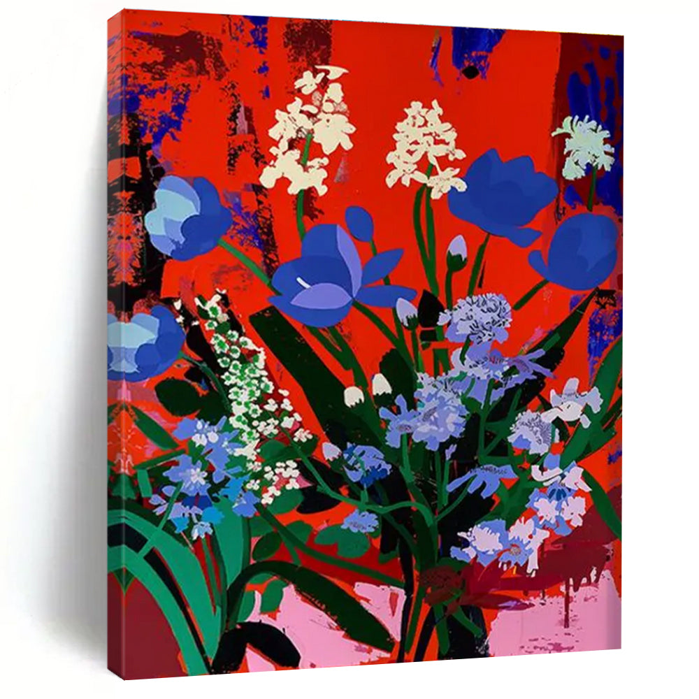 Blue and White Blooms Abstract Painting for Elegant Dining Spaces HENG101