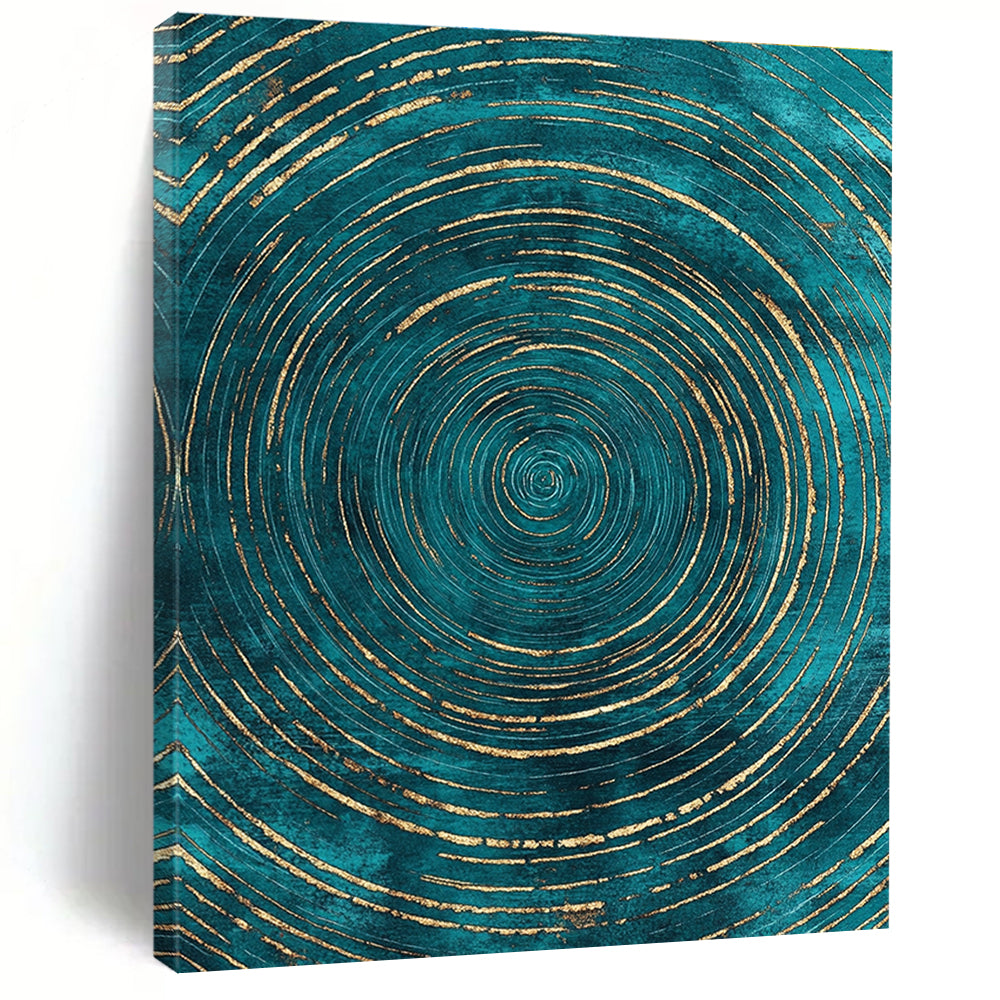 Teal and Gold Circular Abstract Painting with Regal Rhythm WINK284