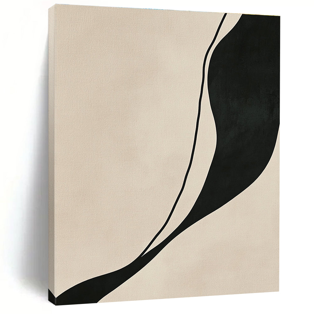 Black and Beige Curved Abstract Painting with Fluid Lines WINK843