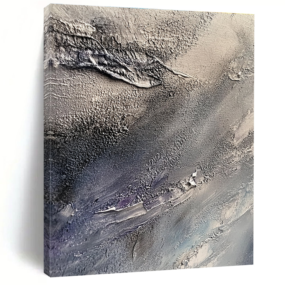 Grey and Purple Textured Waves Abstract Painting of Moody Movements GAB0089