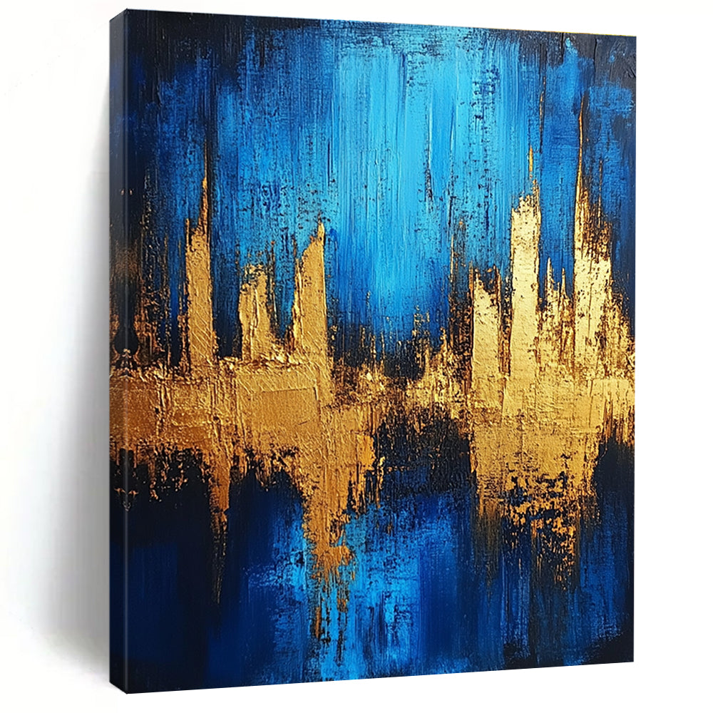 Blue and Gold Abstract Painting for Luxury - Styled Residences GAB1058
