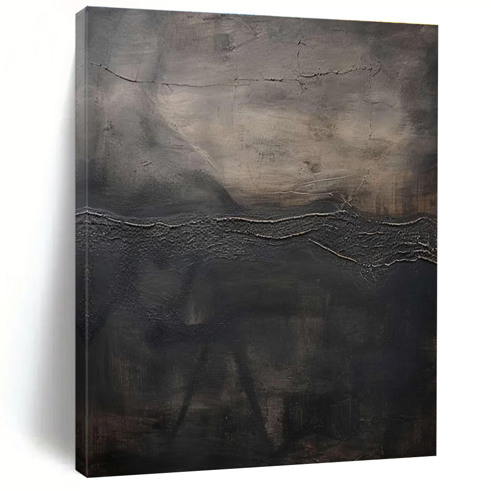 Textured Dark Abstract Landscape Painting for Avant - Garde Art Spaces HENG515