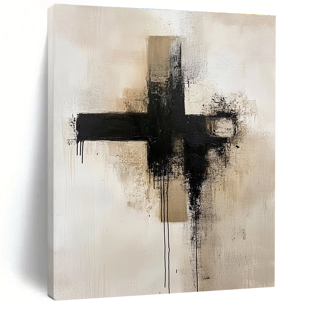 Dripping Black Cross Abstract Painting for Contemporary Art Galleries GAB1102