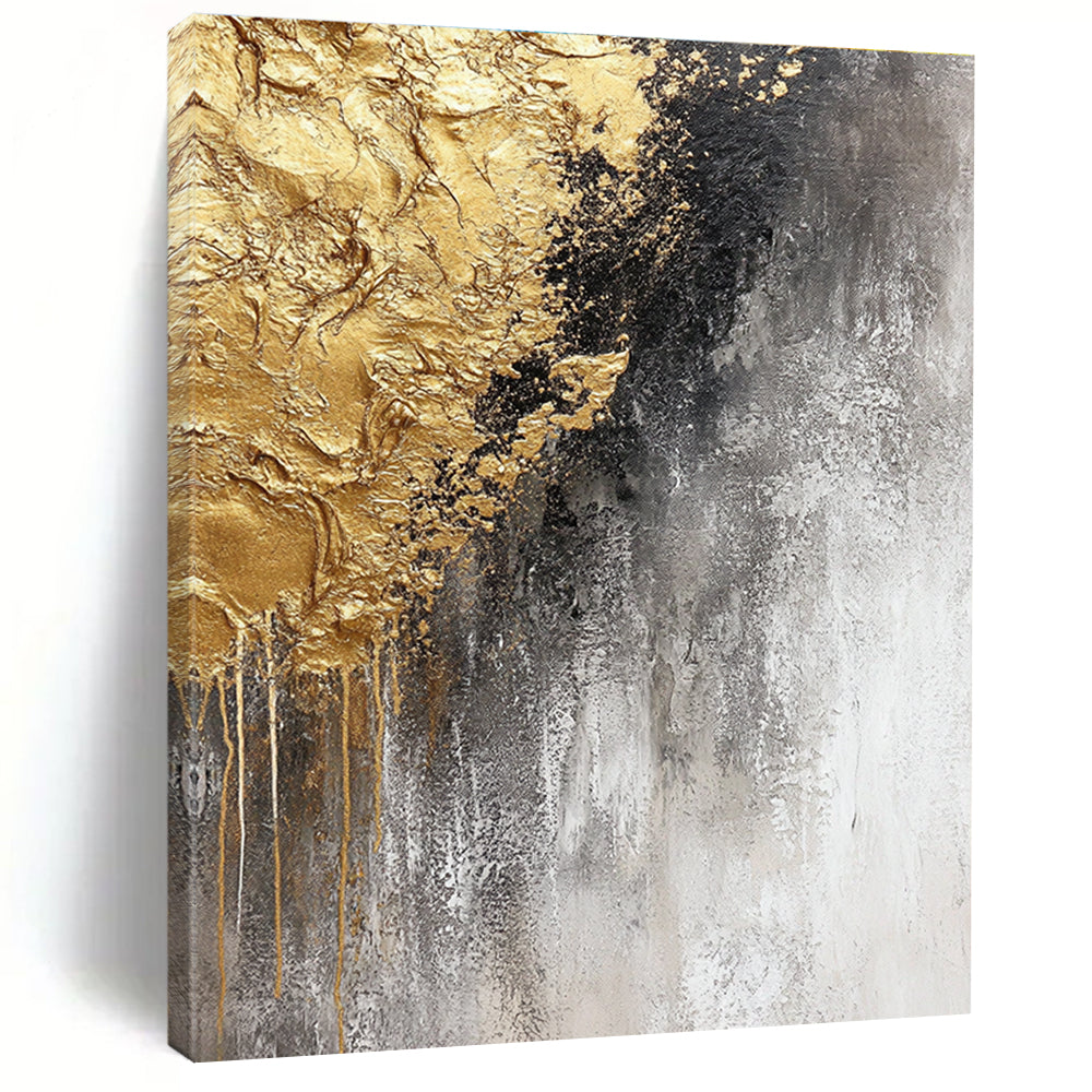 Black Gold Gray Abstract Painting with Dramatic Contrast WINK645