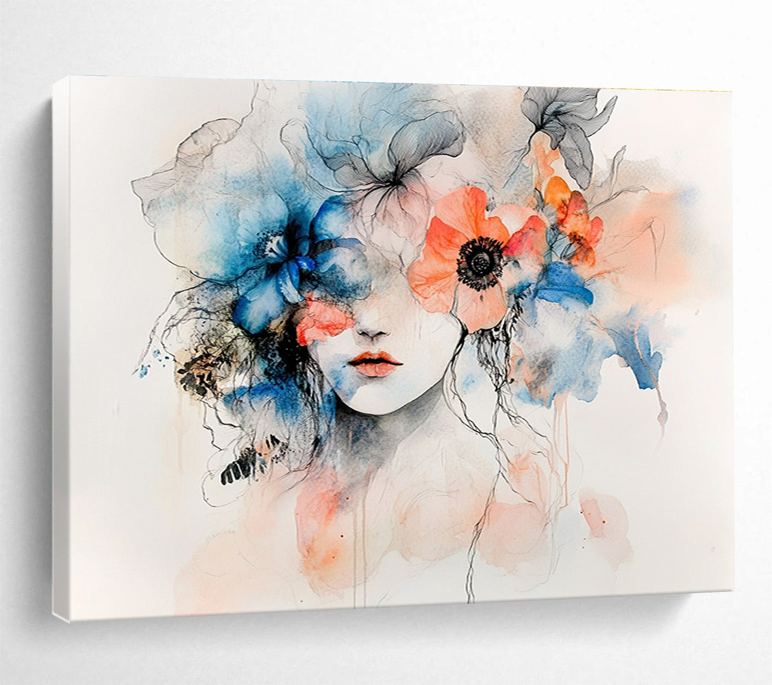 Floral Woman Portrait: Blending Beauty and Nature Abstract Painting ABS157