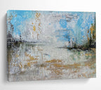 Light Blue and Gold Abstract Lake Painting for Lakeside Vacation Homes YHT348