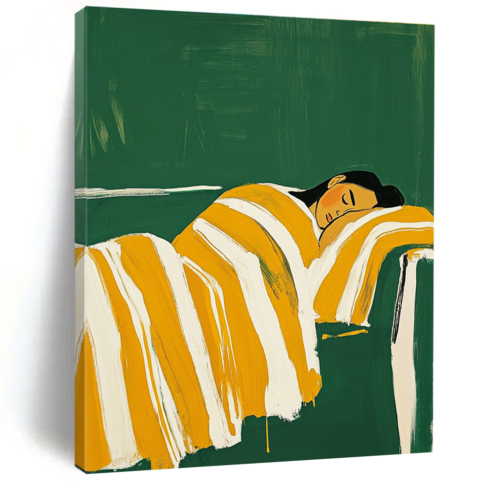 Sleeping Woman in Striped Blanket - Colorful Figurative Abstract Art GAB0426