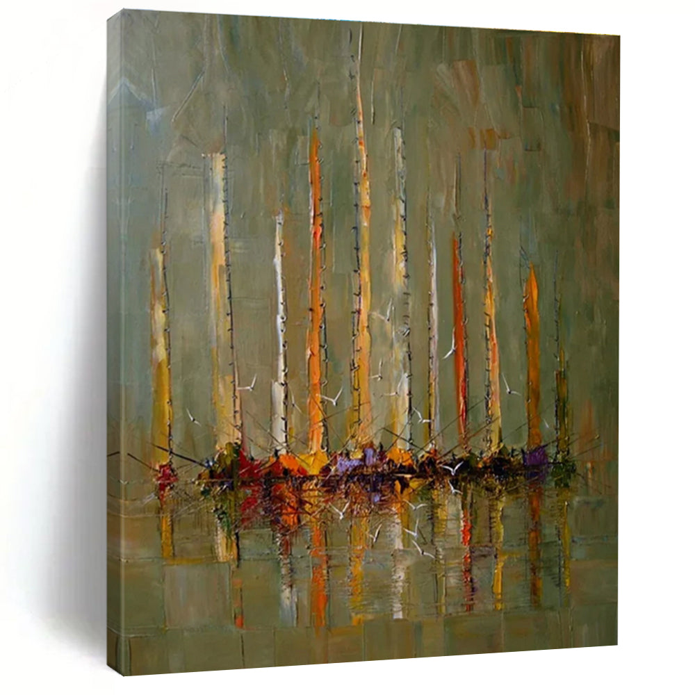 Sailboats on Calm Water Abstract Painting for Nautical - Inspired Spaces HENG330