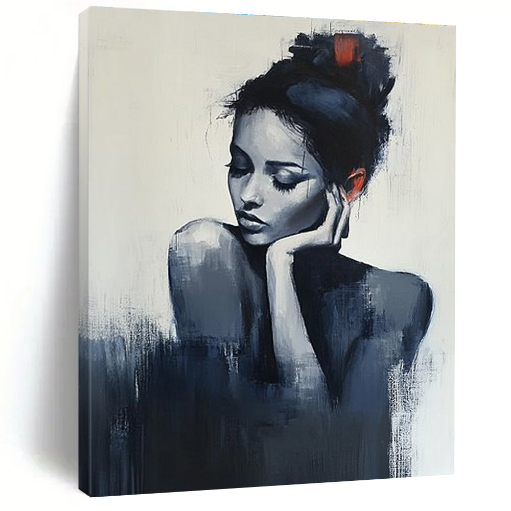 Contemplative Woman Moody Abstract Painting for Intimate Spaces GAB1429
