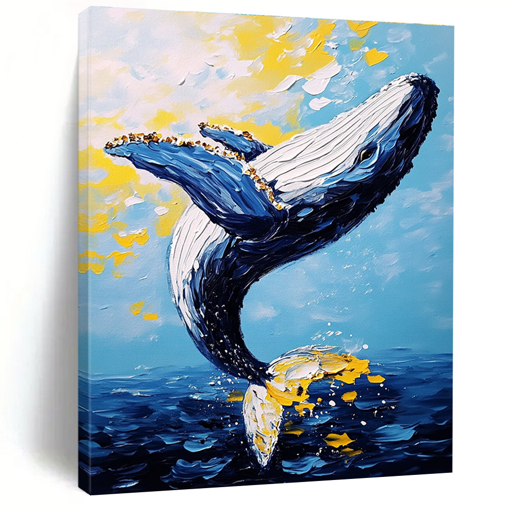 Leaping Whale in Color - Expressive Impasto Sea Art GAB0392