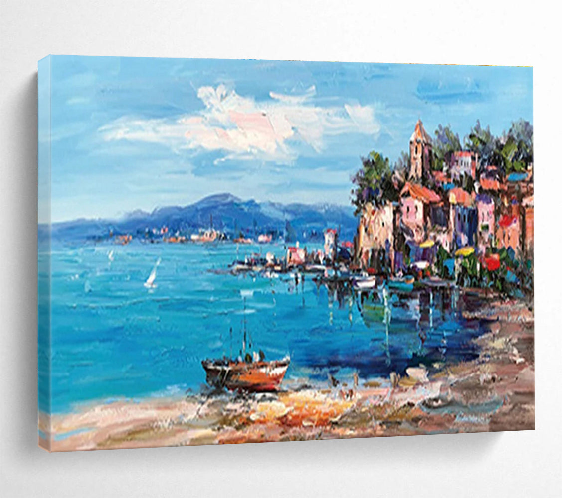 Coastal Town Abstract Painting for Nautical - Inspired Living Areas YHT230