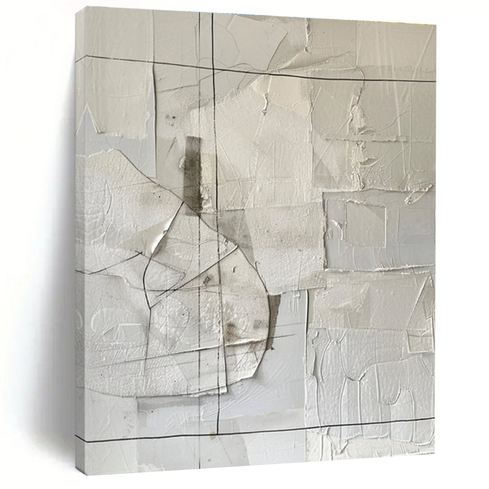 White Collage Abstract Painting for Modern Art Museum Installations HENG017