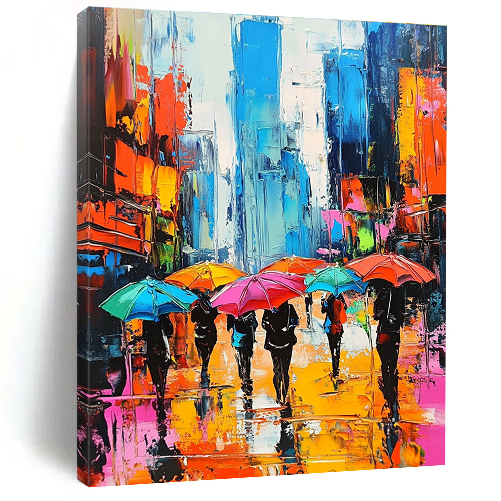 Colorful City Umbrella Scene Abstract Painting for Urban - Themed Restaurants GAB1266