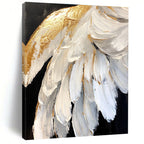 White - Gold Feather Textured Art - Luxe Minimalist Abstract Painting GAB0432