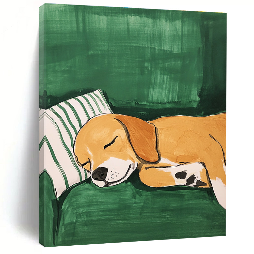 Sleeping Dog on Green Cozy Pet - Inspired Abstract Painting GAB0345