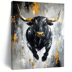 Black Bull with Gold Accents - Powerful Figurative Abstract Art GAB0456