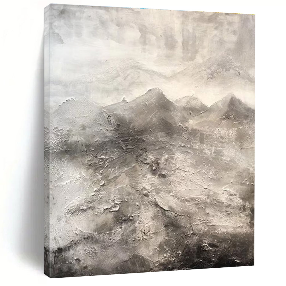 Evocative Gray - Toned Textured Mountains Painting for Nature - Inspired Spaces HENG256