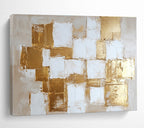 Gold and White Square Abstract Painting with Textured Elegance ABS451