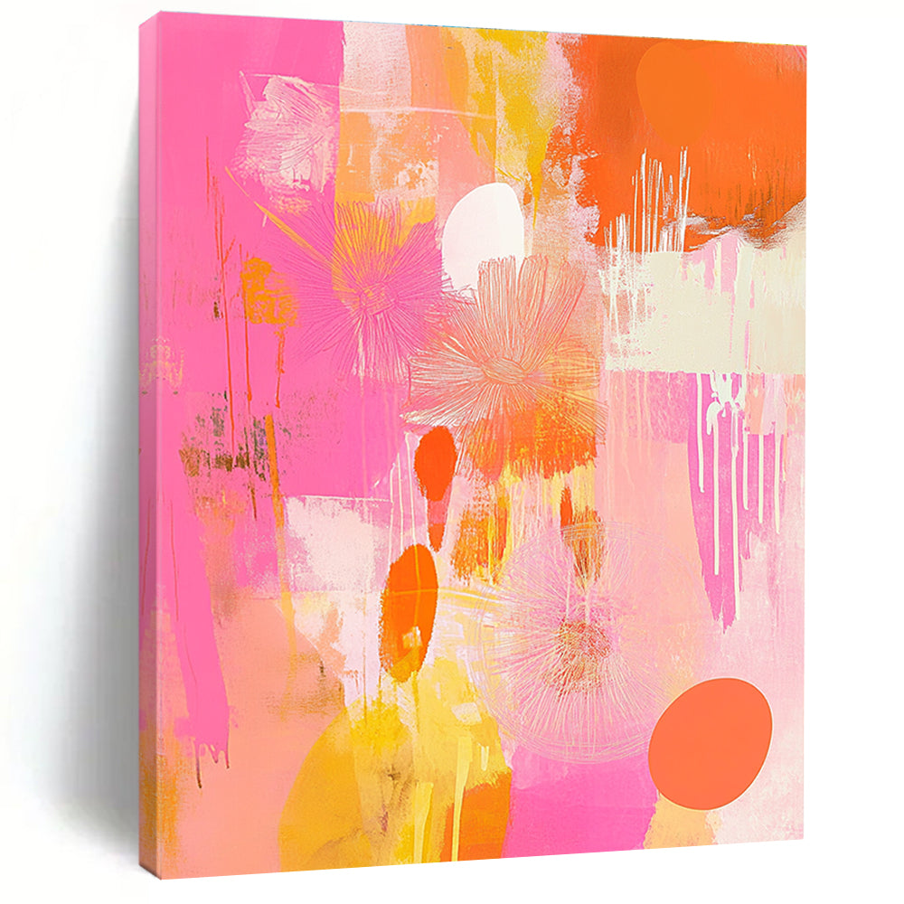 Pink and Orange Abstract Floral Painting for Cheerful Interiors GAB1452