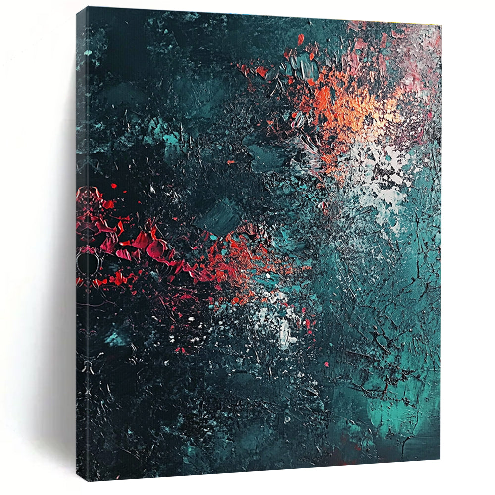 Dark Teal and Red Abstract Painting for Intimate Wine Bars GAB0857