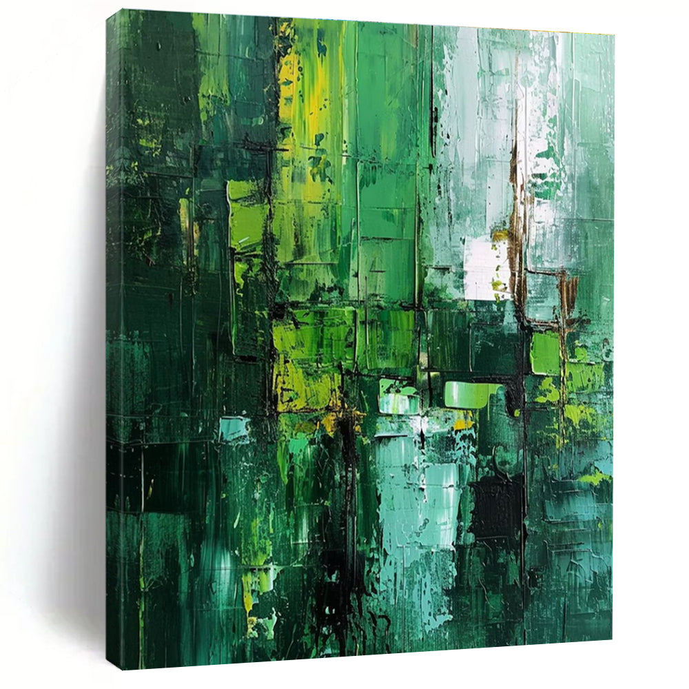Green Textured Abstract Painting for Eco - Friendly Office Break Rooms HENG012