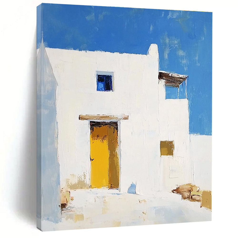 White Building with Yellow Door - Minimalist Architectural Art GAB0409