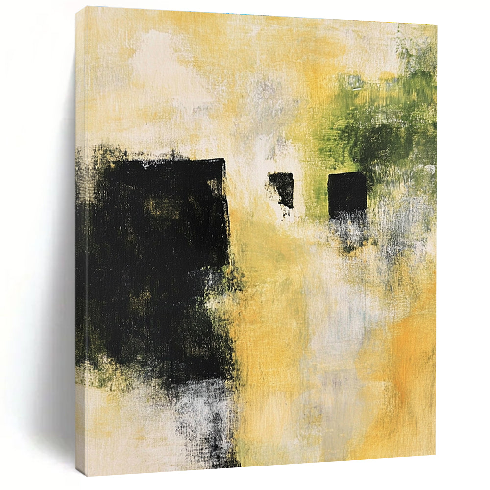 Minimalist Black Yellow Abstract Painting with Quiet Impact WINK754