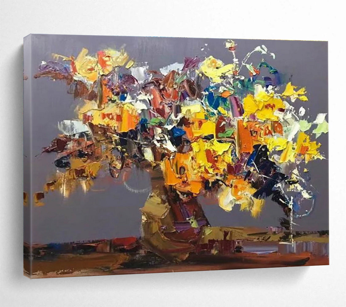 Colorful Flower Bouquet Abstract Painting for Cheerful Dining Rooms YHT279