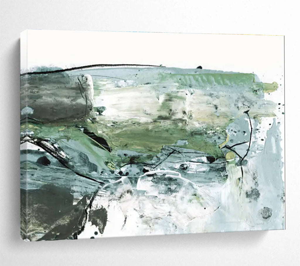 Green - Grey Abstract Painting for Eco - Conscious Spaces YHT139