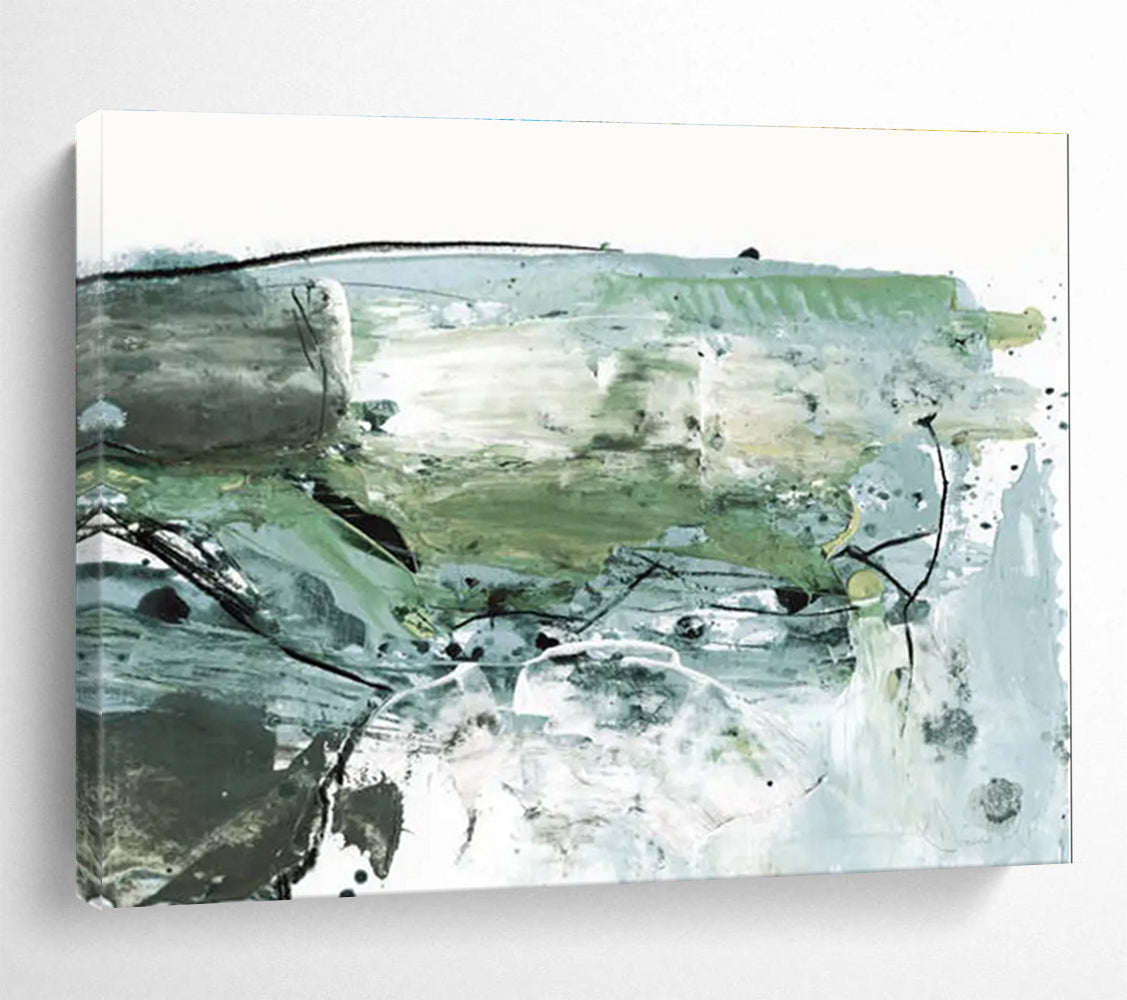 Green - Grey Abstract Painting for Eco - Conscious Spaces YHT139