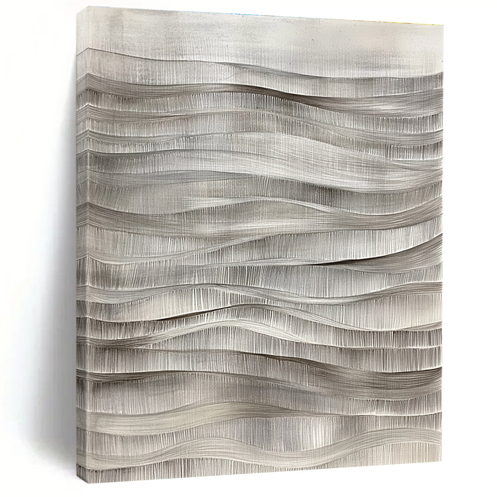 Grey Wavy Lines Textured Abstract Painting for Minimalist Spaces GAB1480
