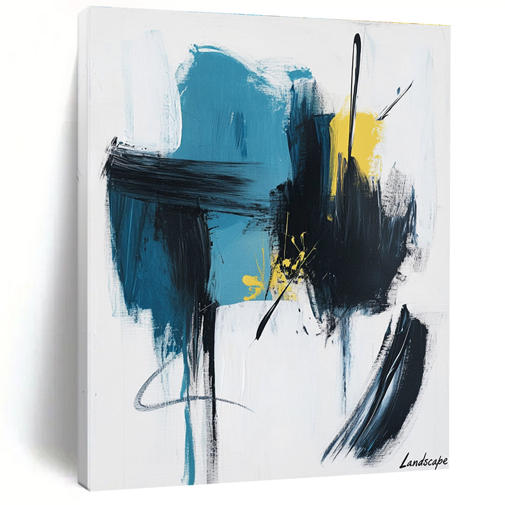 Blue, Black, and Yellow Abstract Painting for Creative Studio Lounges GAB1197