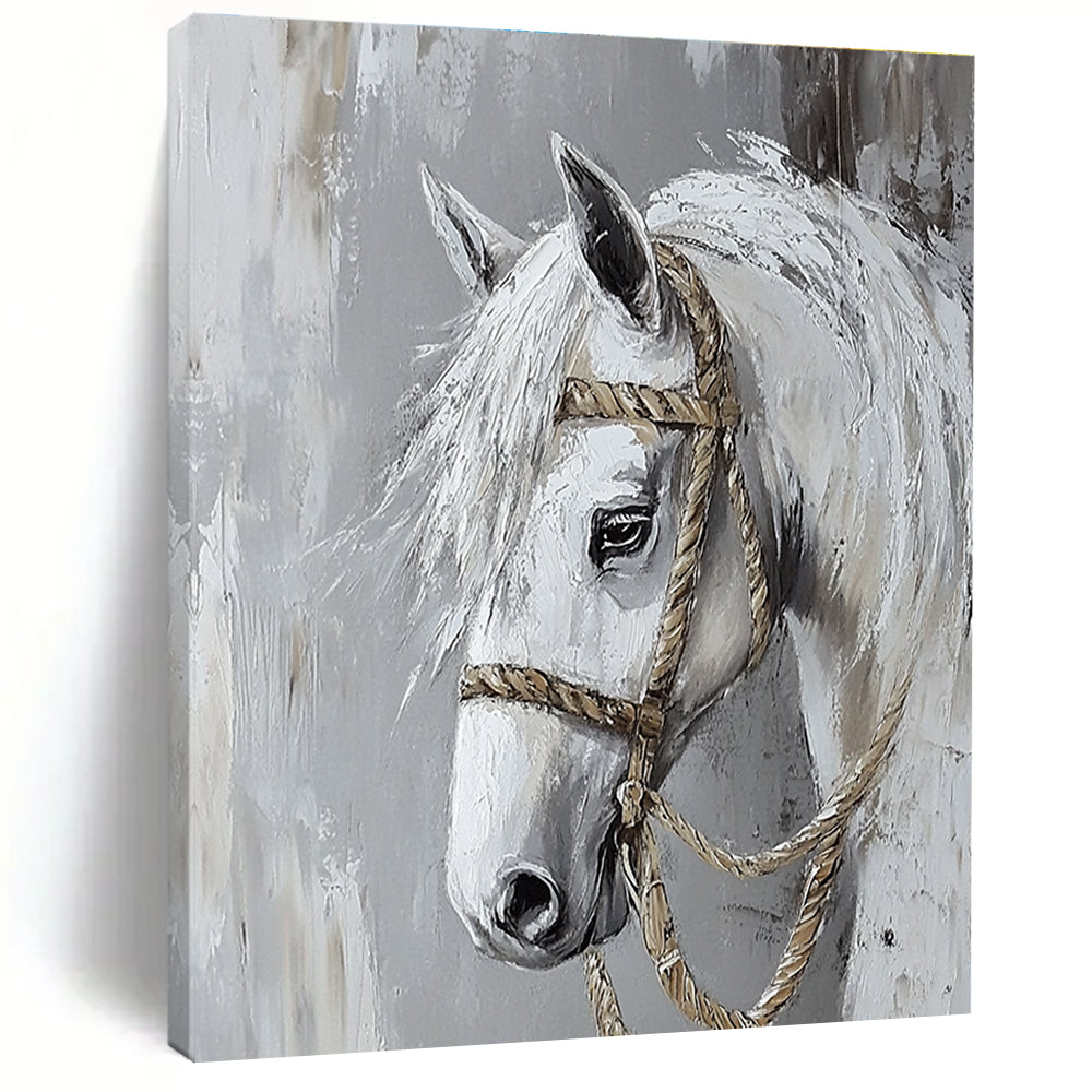 White Horse Portrait Abstract Painting of Equestrian Grace GAB0083